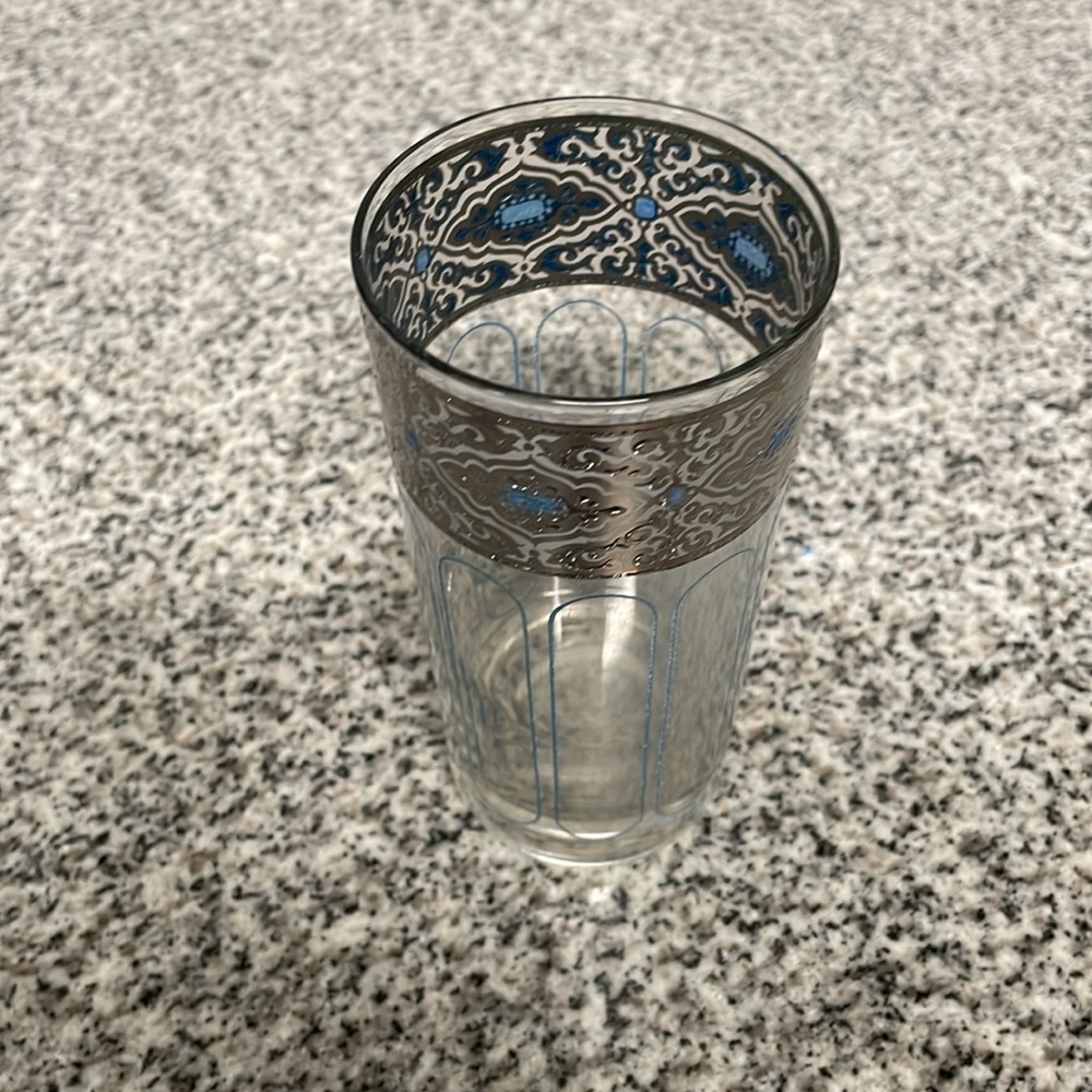 EUC ~ VINTAGE Set, A 1972, Black, Blue & Silver Glass Wedding Gift, Never used‼️